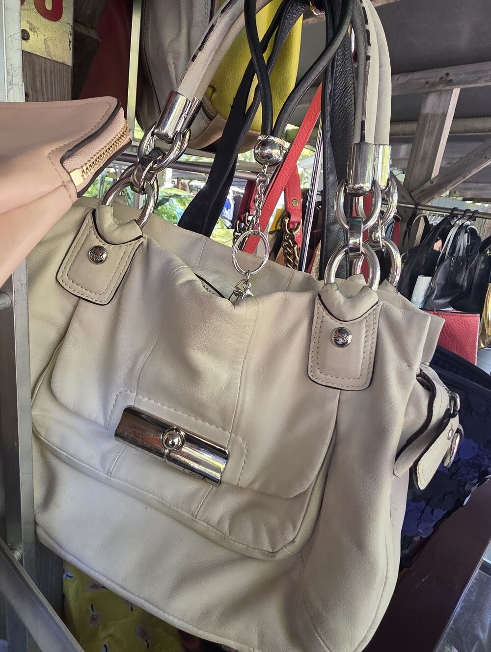 Coach Cream Leather Tote Handbag with Silver Hardware